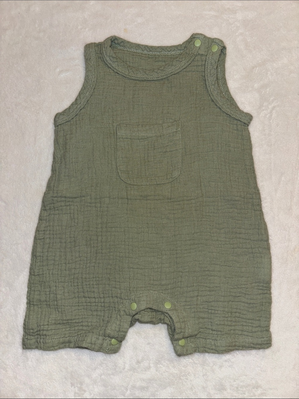 6-9 month 100% cotton Baby Muslin Romper - Olive Green